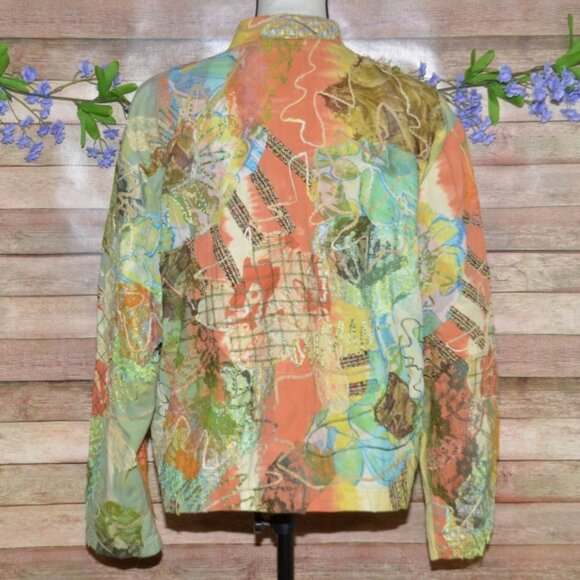 Chico's 3 US XL 16 Ladies Boho Art to Wear Jacket Pockets Embroidered Patchwork - Picture 6 of 10